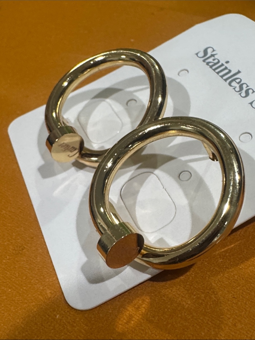 Polished Gold Circular Hoop Stud Earrings